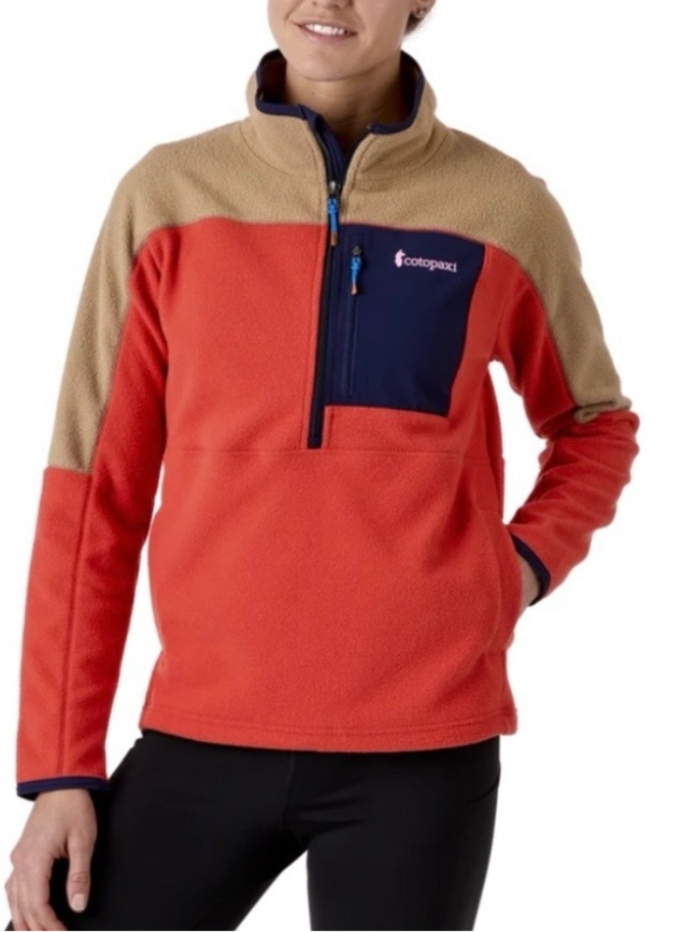 Cotopaxi Abrazo Half Zip Fleece Orange Tan Colorblock Pullover M Hiking